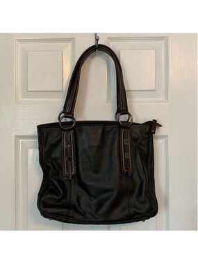 Black brown shoulder bag manmade large purse